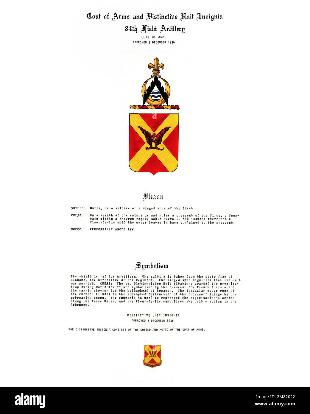Approved insignia for: 84th Field Artillery Regiment. Country: Unknown Stock Photo