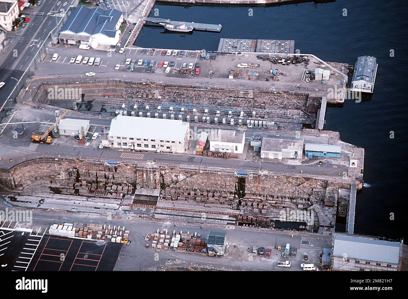 An aerial view of the dry docks. Base Naval Station, Yokosuka Country