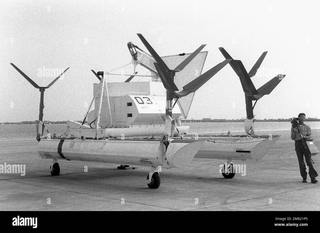 A mine countermeasures hydrofoil sled on the flight line prior to
