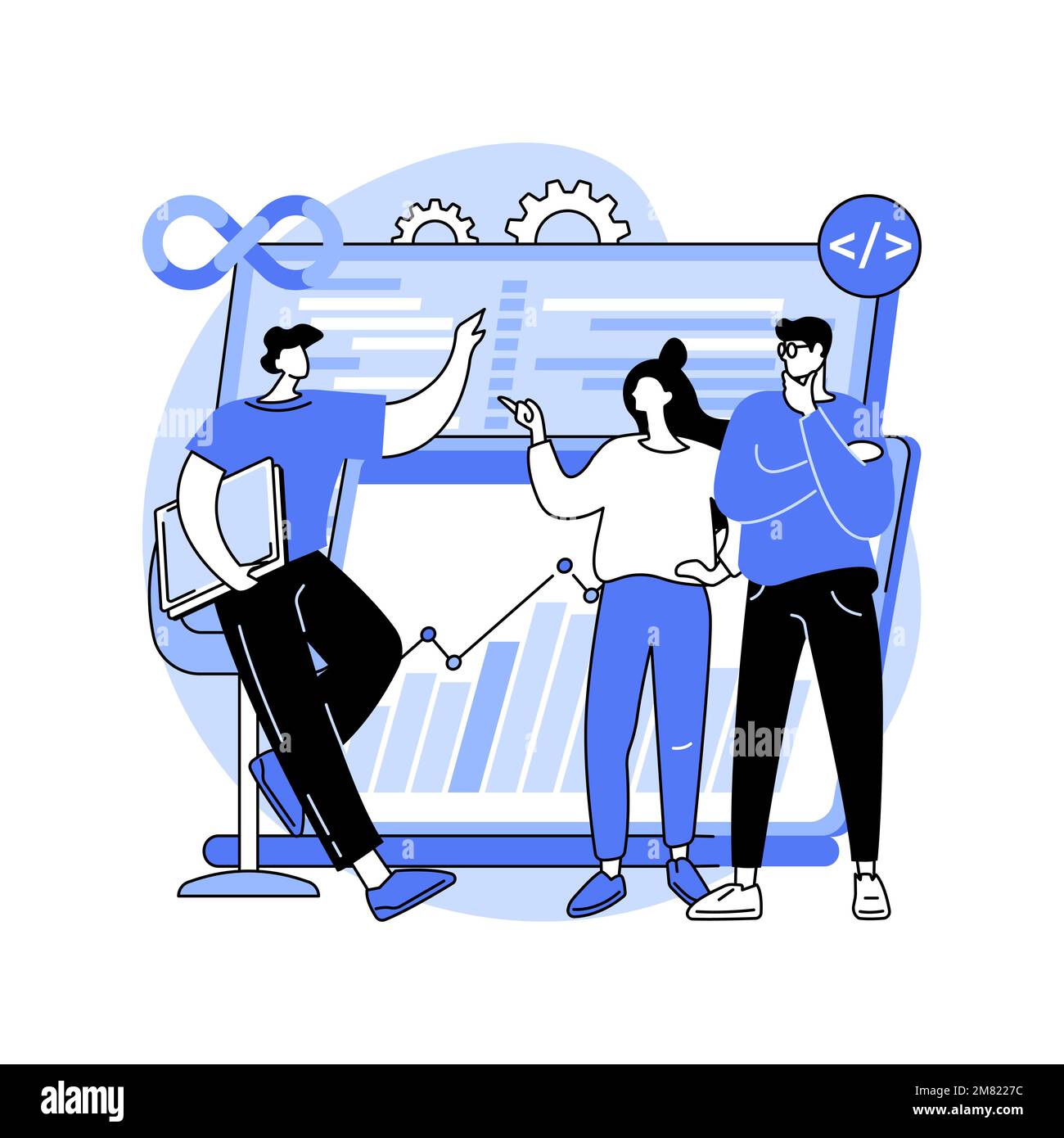 DevSecOps workflow isolated cartoon vector illustrations. Stock Vector
