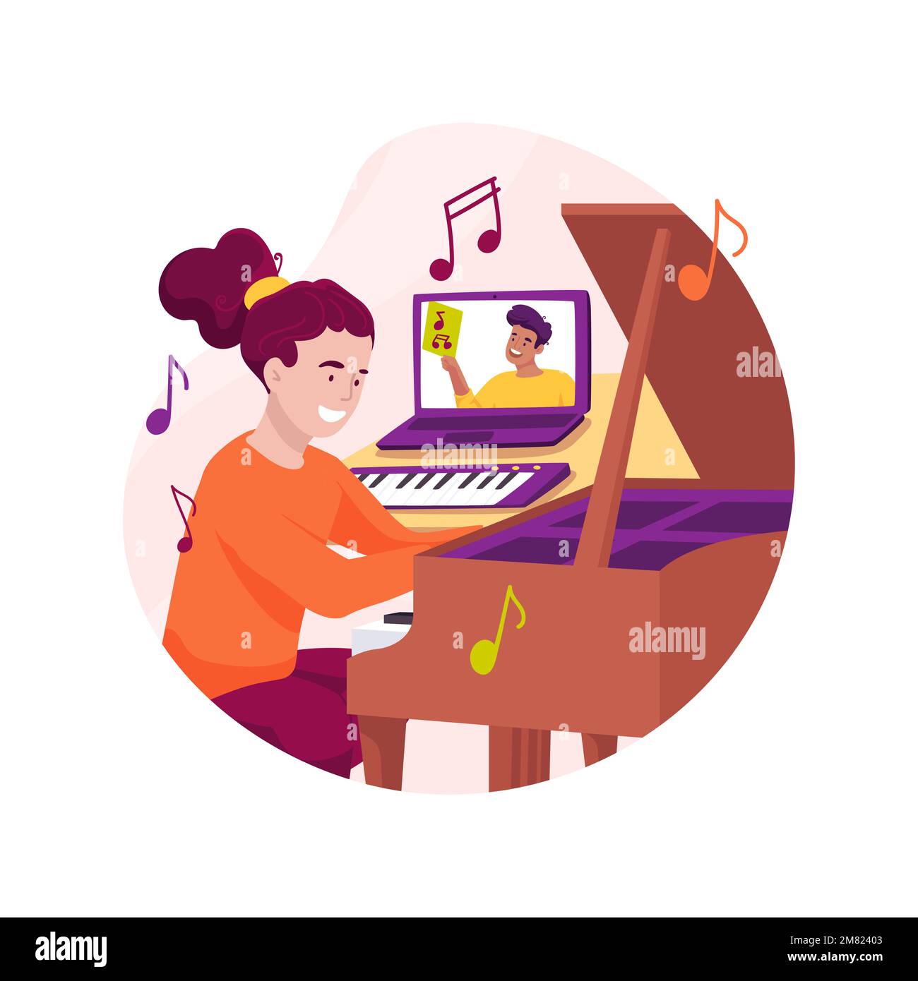 Piano online class isolated cartoon vector illustration Stock Vector