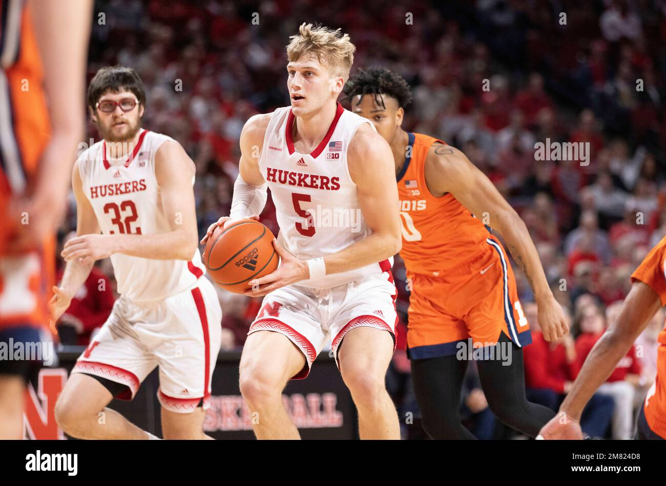 Nebraska's Sam Griesel (5) plays against Illinois during the first half