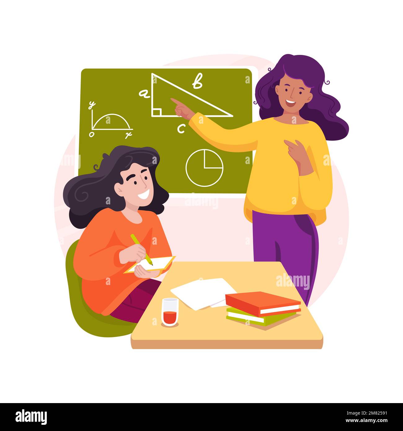 Cartoon Students Working On Math