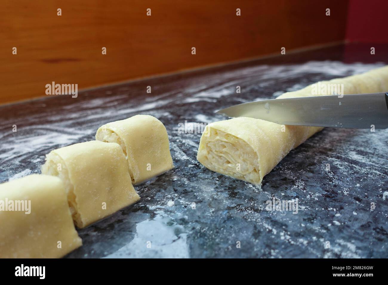 Swabian cuisine, preparation of Krautkrapfen, flour sacks, sauerkraut ...