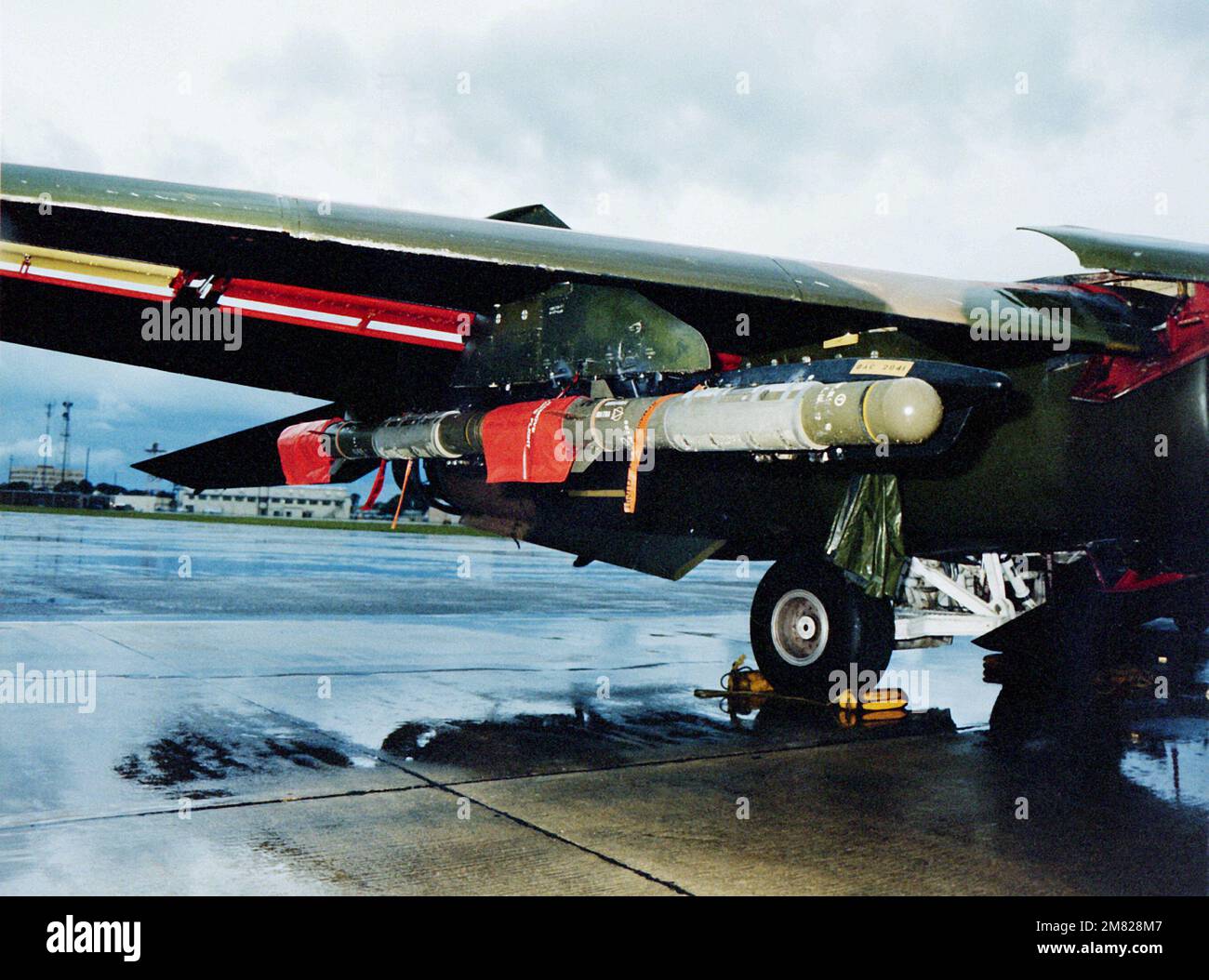 French made Durandal bombs attached to the wing pylon of an F-111 aircraft parked on the flight line. Base: Eglin Air Force Base State: Florida (FL) Country: United States Of America (USA) Stock Photo