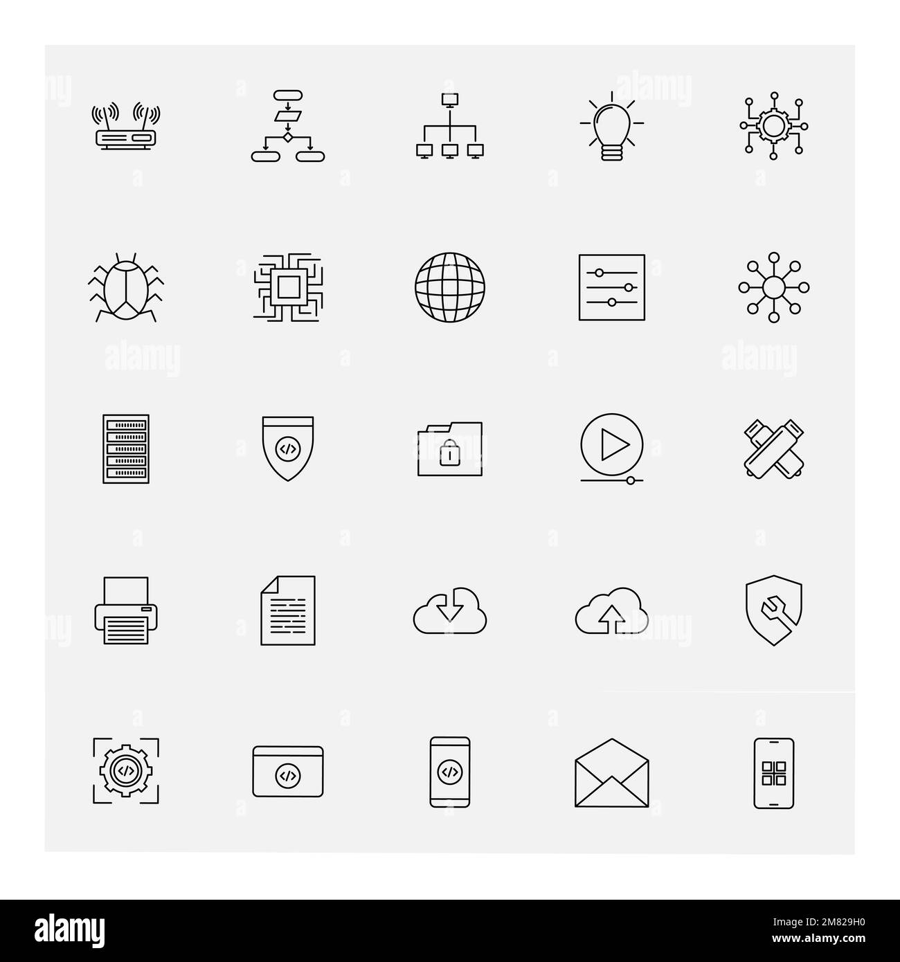 Web Development Programmer outline icon set. Online coding vector icons illustration. Stock Vector