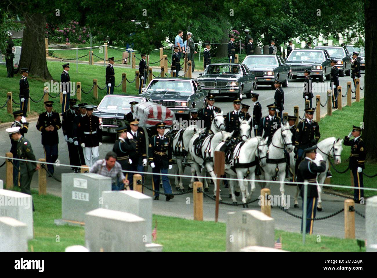 The caisson bearing the remains of the Unknown Serviceman of the