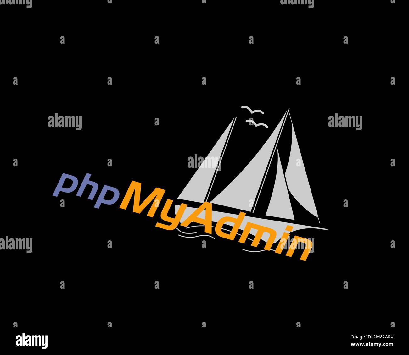 PhpMyAdmin, rotated logo, black background B Stock Photo - Alamy