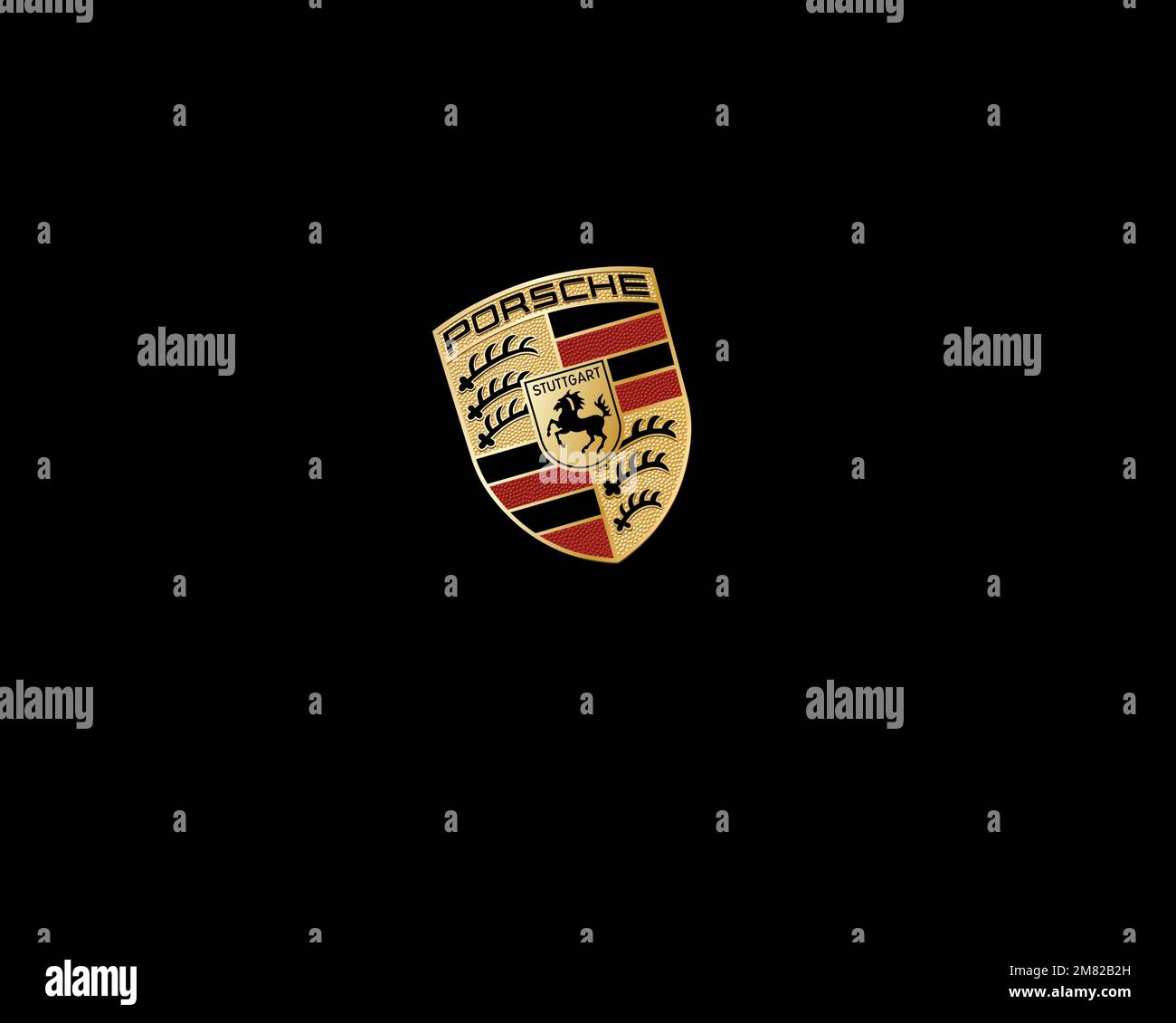Porsche, rotated logo, black background Stock Photo - Alamy