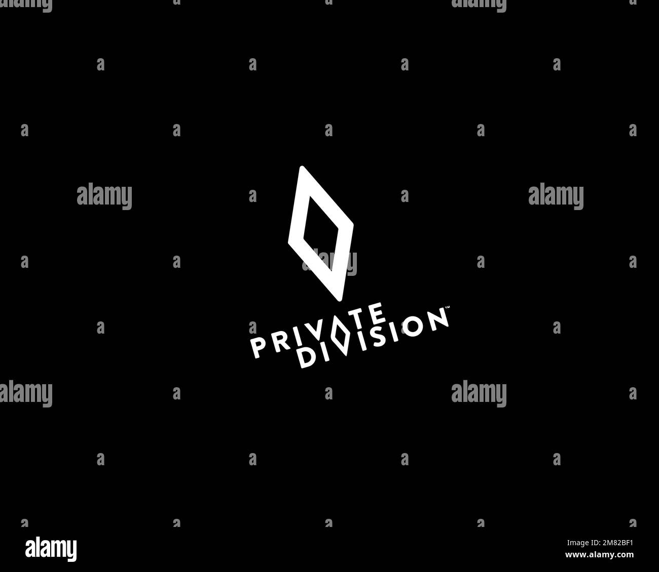 Private Division, Rotated Logo, Black Background Stock Photo