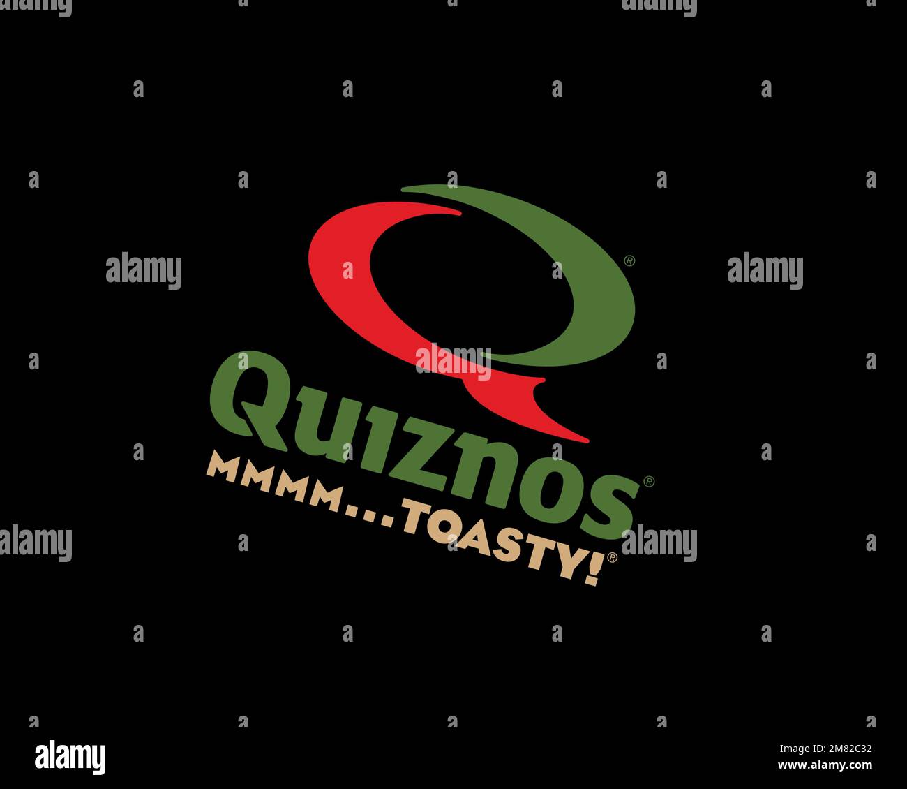 Quiznos, rotated logo, black background B Stock Photo Alamy