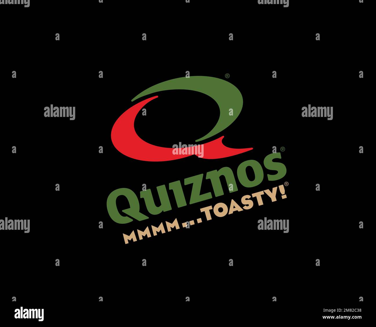 Quiznos, rotated logo, black background Stock Photo Alamy
