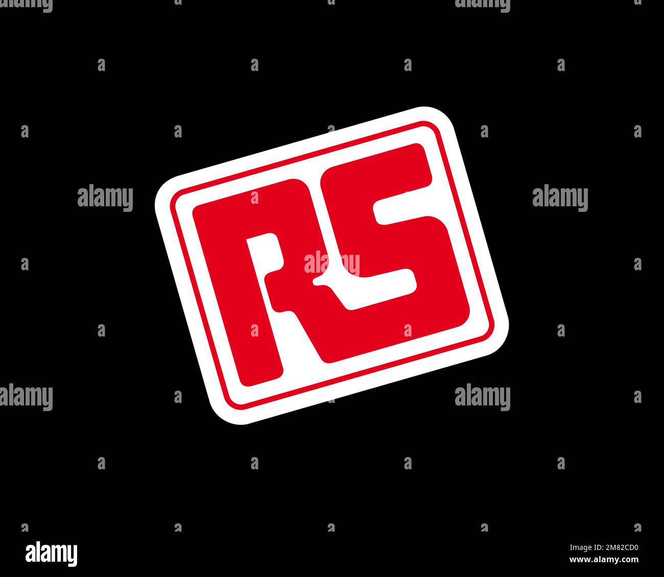 RS Components, rotated logo, black background Stock Photo