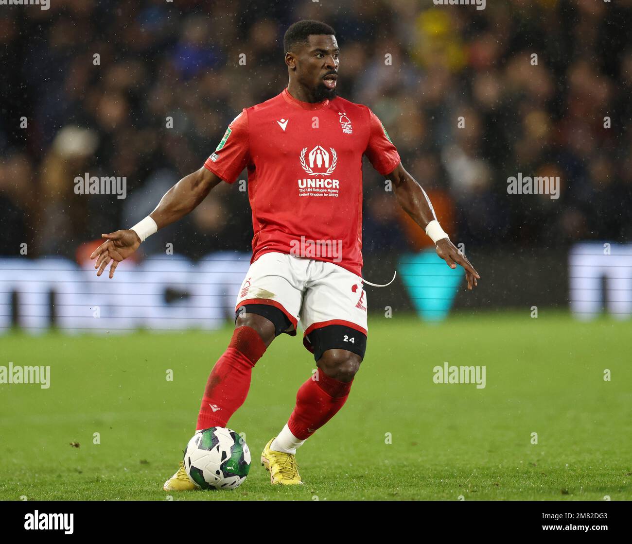 Nottingham, England, 11th January 2023.  Serge Aurier of Nottingham Forest during the Carabao Cup match at the City Ground, Nottingham. Picture credit should read: Darren Staples / Sportimage Stock Photo