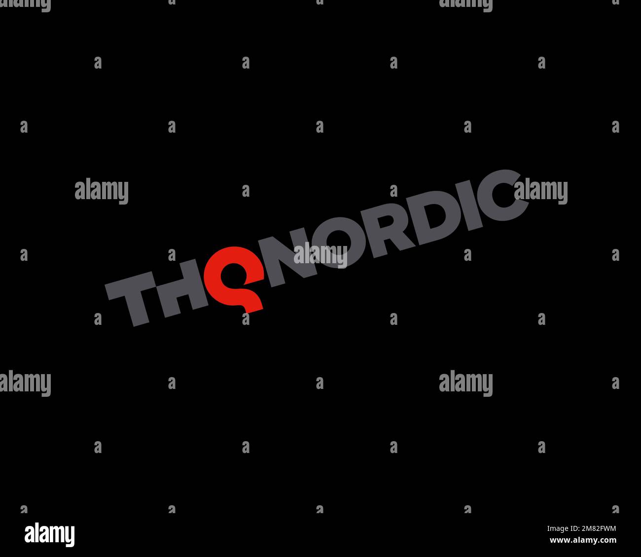 THQ Nordic, rotated logo, black background Stock Photo Alamy