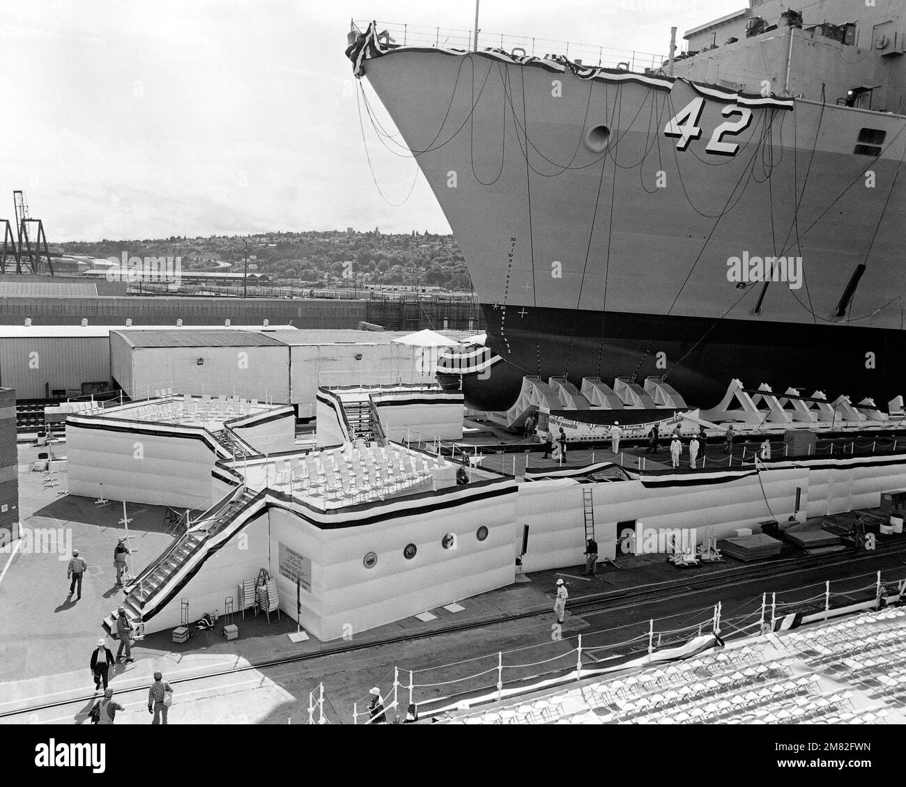 A port bow view of the dock landing ship USS GERMANTOWN (LSD 42) on the