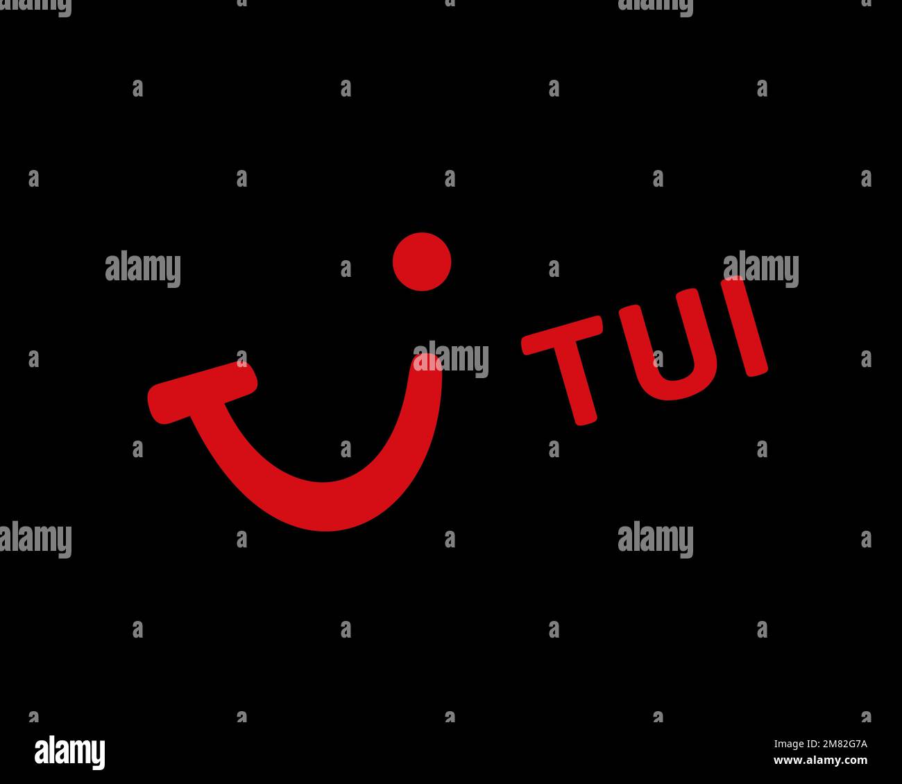 TUI Airways, rotated logo, black background Stock Photo