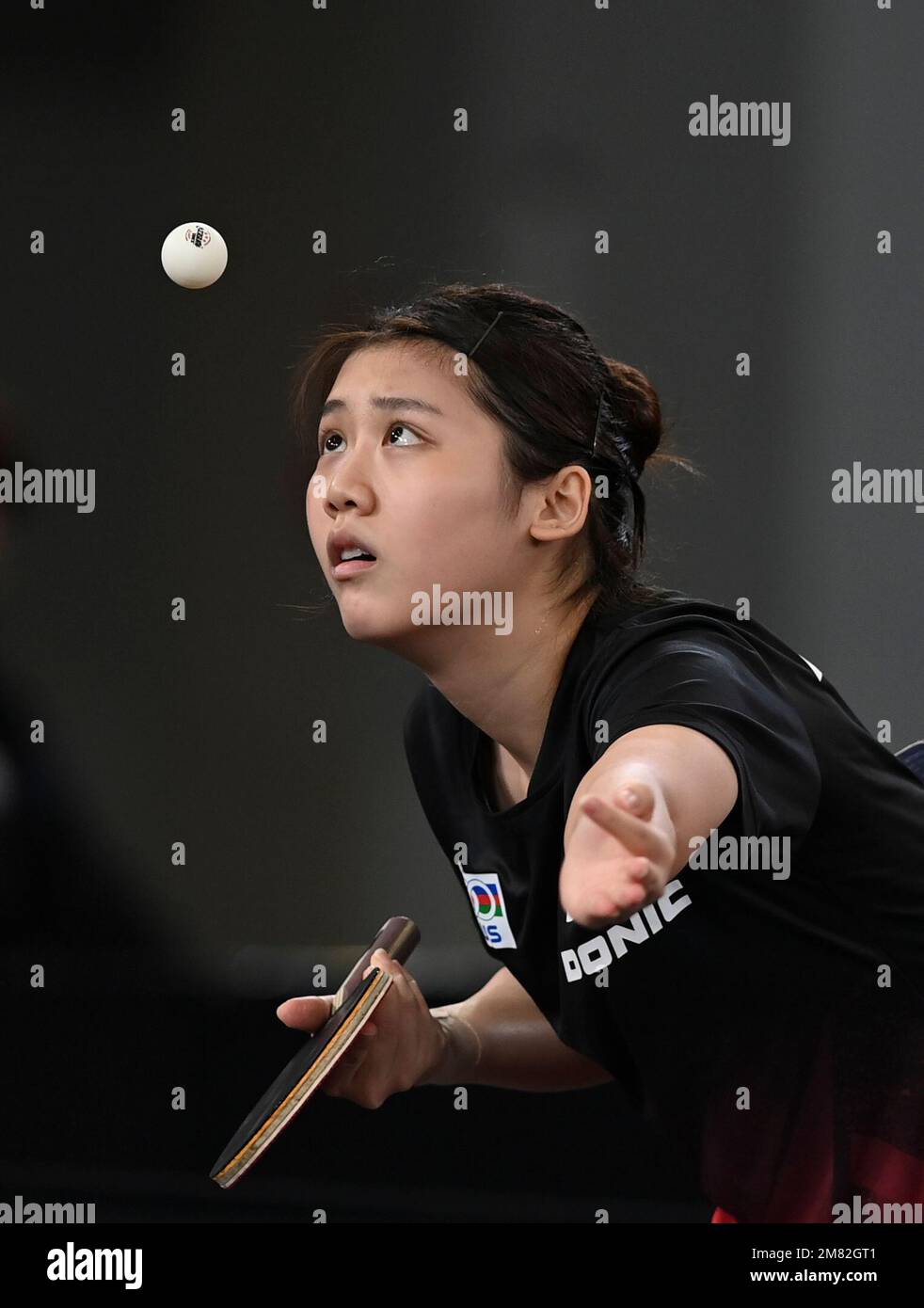 Doha, Qatar. 11th Jan, 2023. Wong Xin Ru of Singapore serves during the