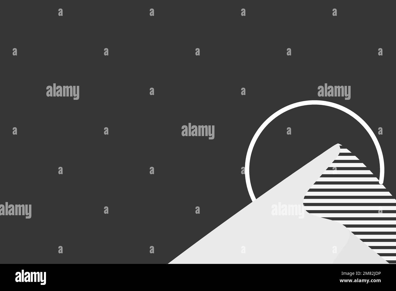 Minimal black and white sunset mountain background vector aesthetic Stock Vector