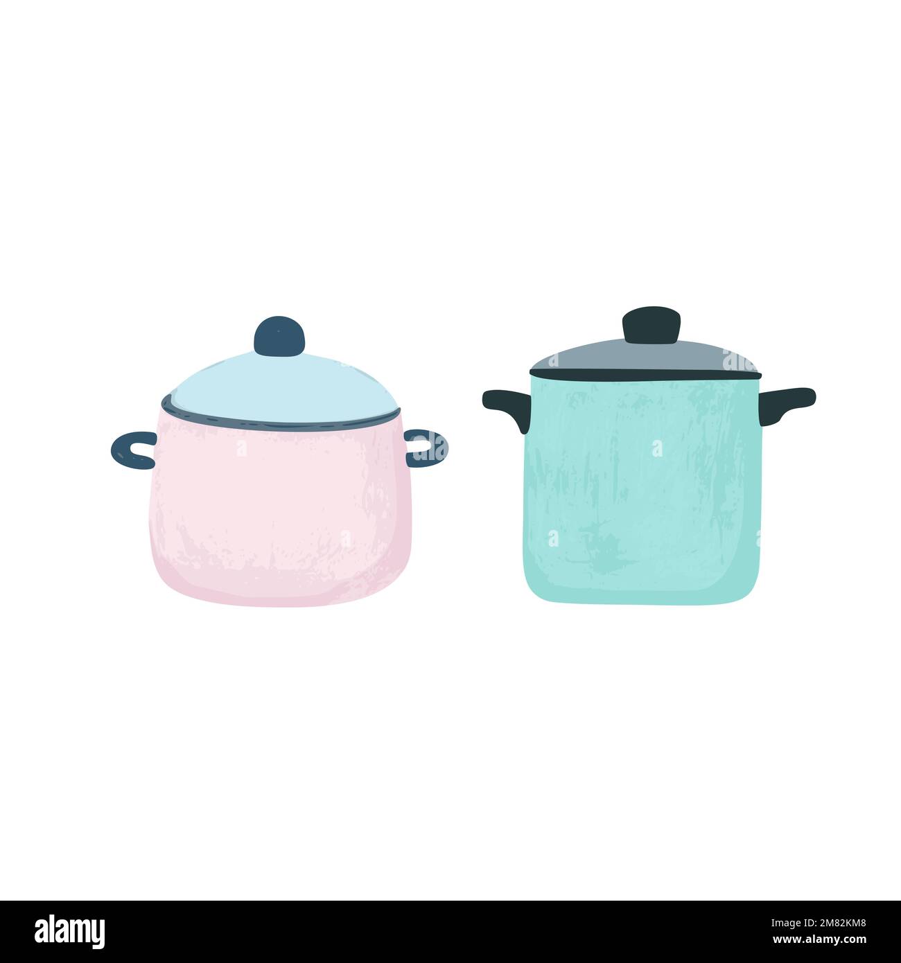 Hand drawn illustration of pans in simple graphic modern style isolated