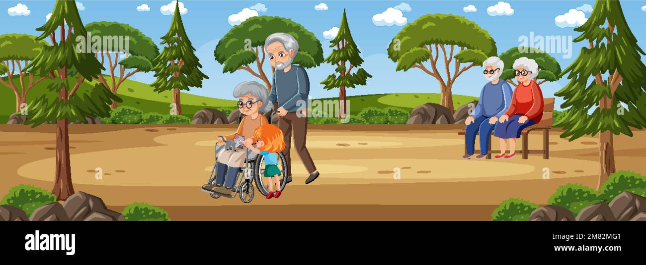Outdoor park with elderly people illustration Stock Vector Image & Art ...