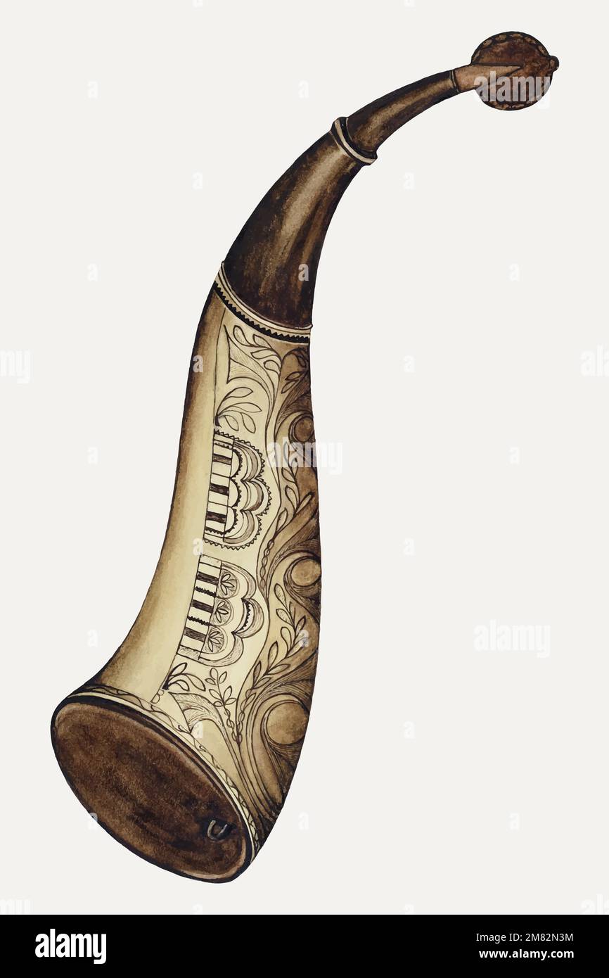 Vintage powder horn illustration vector, remixed from the artwork by William McAuley Stock Vector