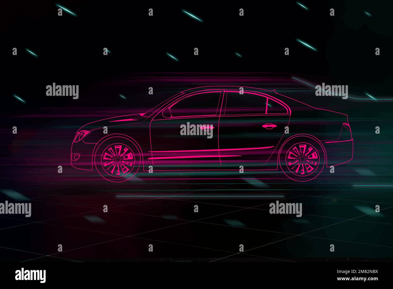 Neon red sedan car vector Stock Vector