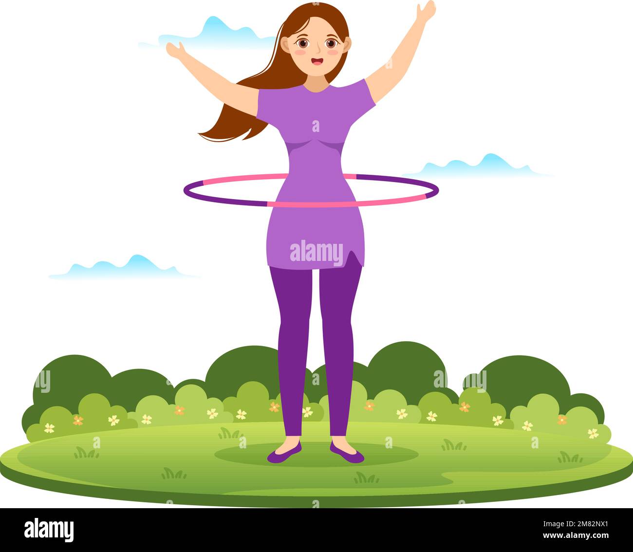 Hula Hoop Illustration with People Exercising Playing Hula Hoops and Fitness Training in Sports Activity Flat Cartoon Hand Drawn Templates Stock Vector