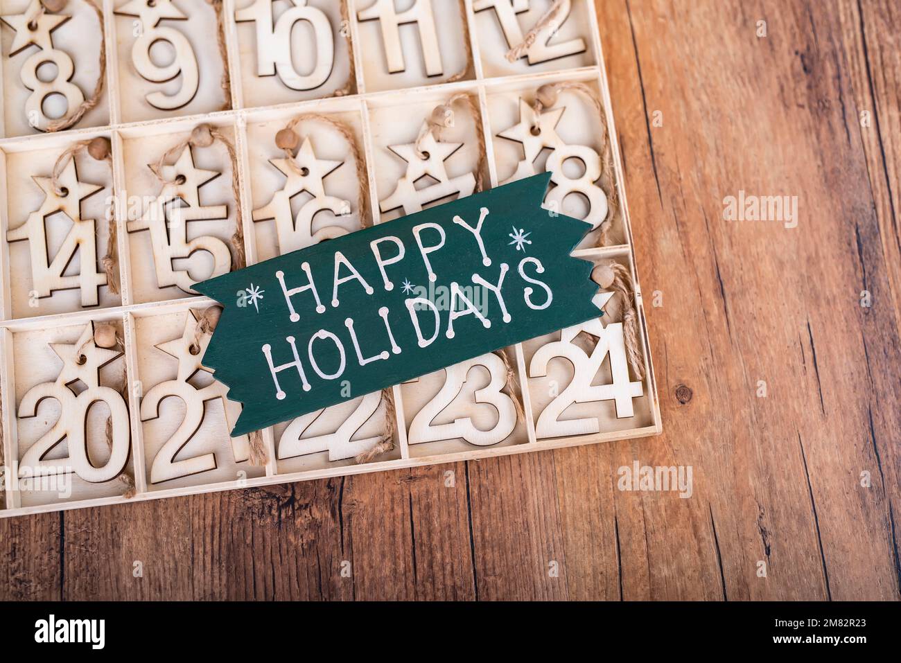 24 Days till Christmas vintage style wood calendar with happy Holiday