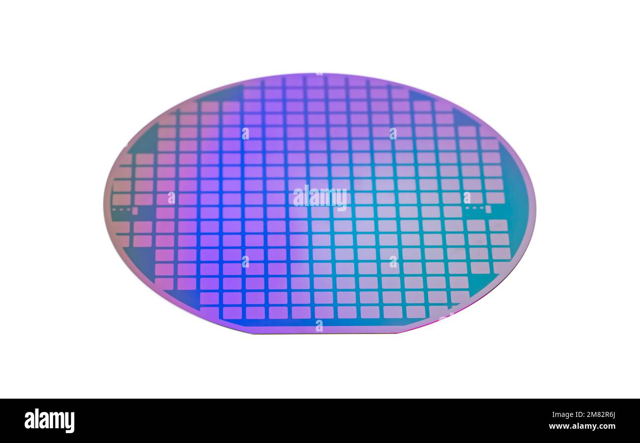 Semiconductor wafer disk made of silicon isolated on white Stock Photo