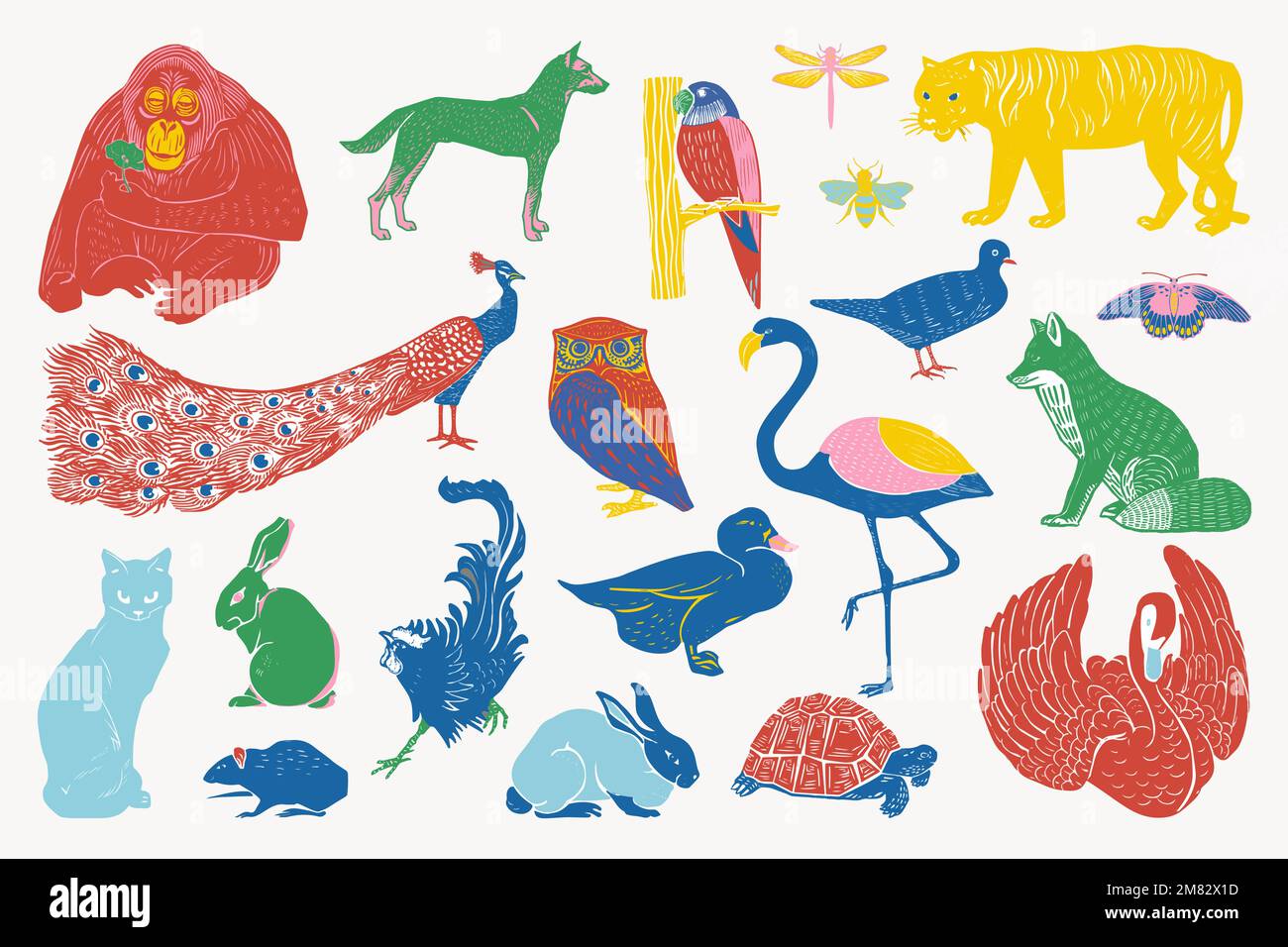 Vintage wild animals vector illustration collection Stock Vector