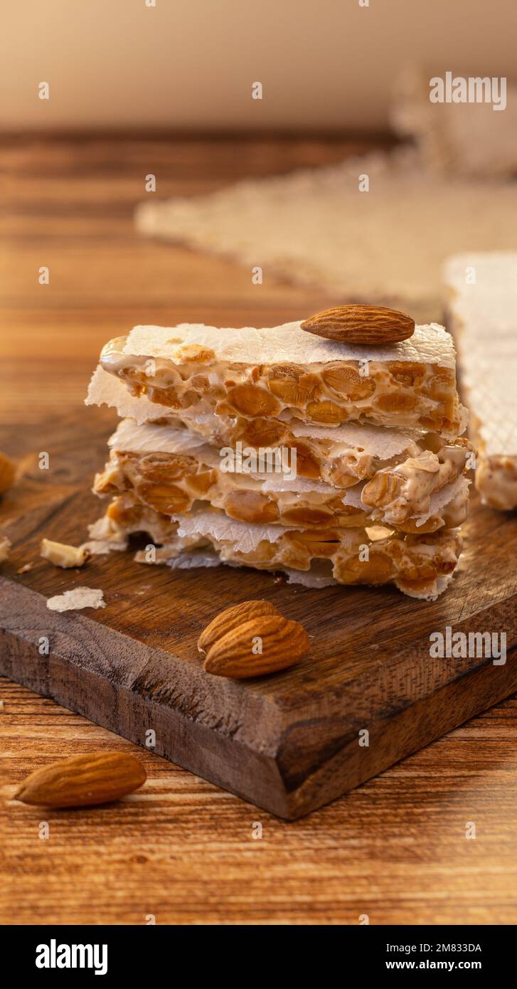 Almond turron dessert slices with nuts Stock Photo Alamy