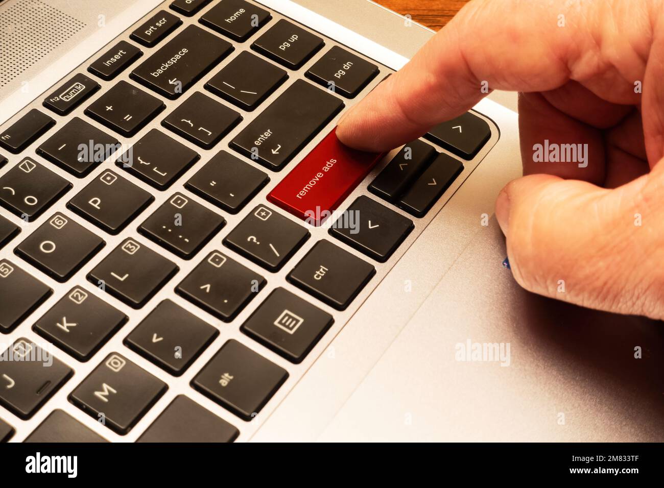 Computer keyboard with red block advertisements key Stock Photo Alamy