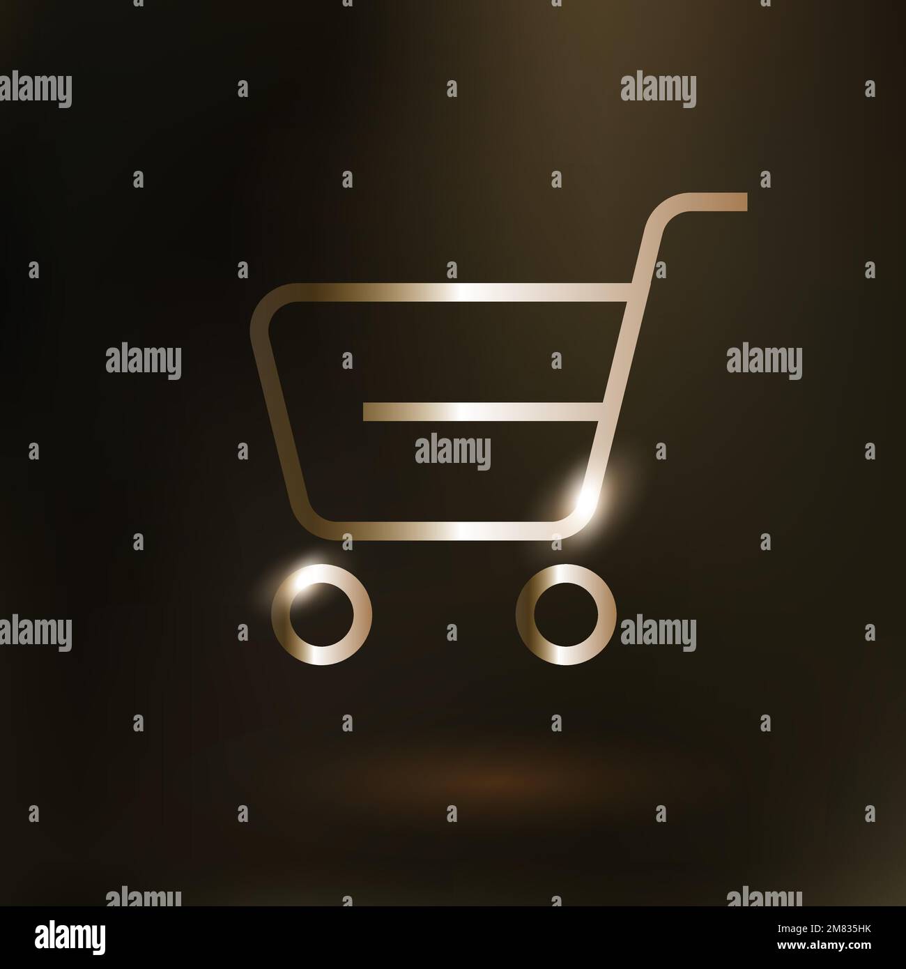 Shopping cart vector technology icon in gold on gradient background