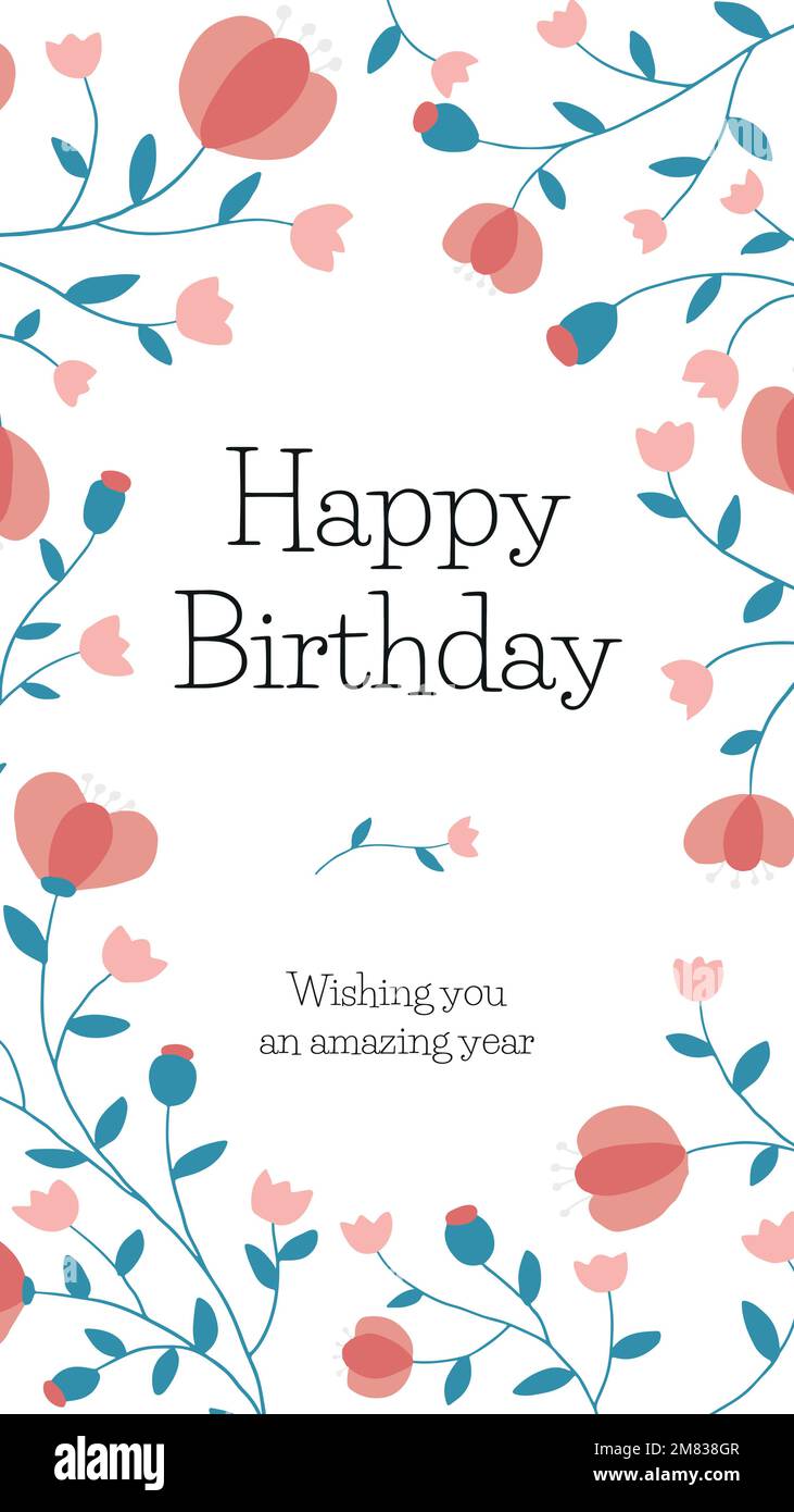 Online birthday greeting template vector with floral frame Stock Vector ...
