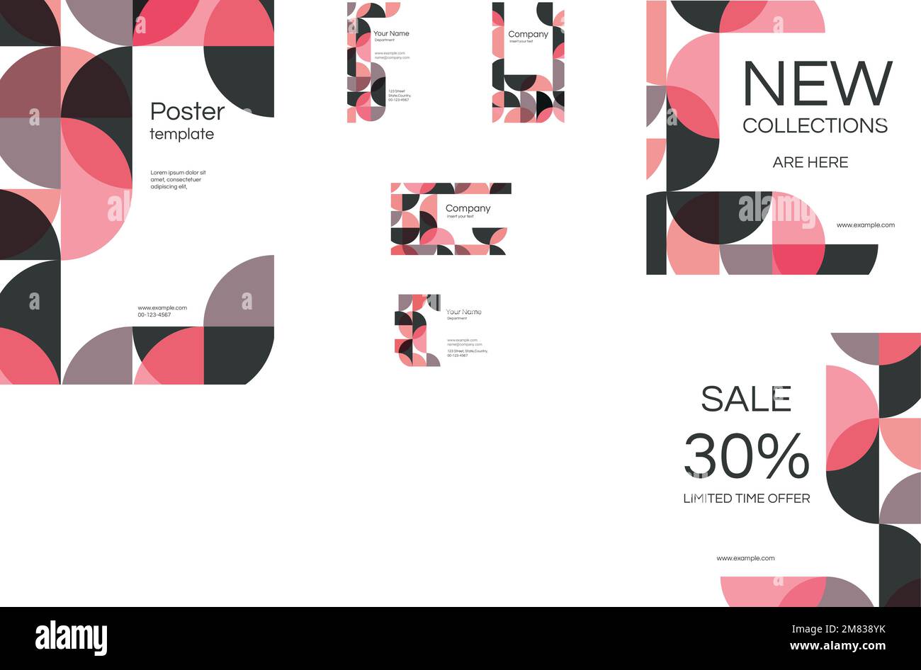 Pink geometric patterned poster and business card template vector set Stock Vector