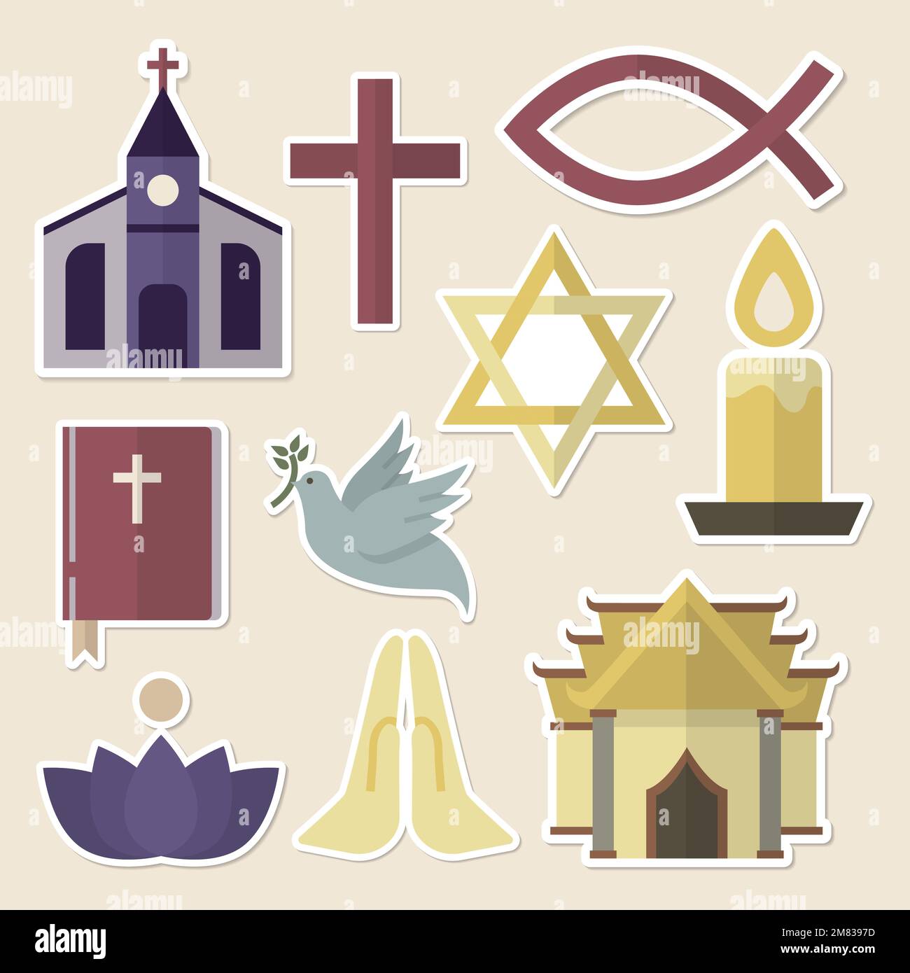 Mixed religious symbols sticker set vector Stock Vector