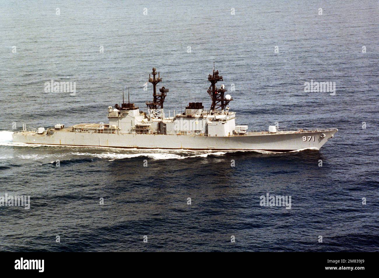 Aerial starboard beam view of the Spruance class destroyer USS DAIVD R ...