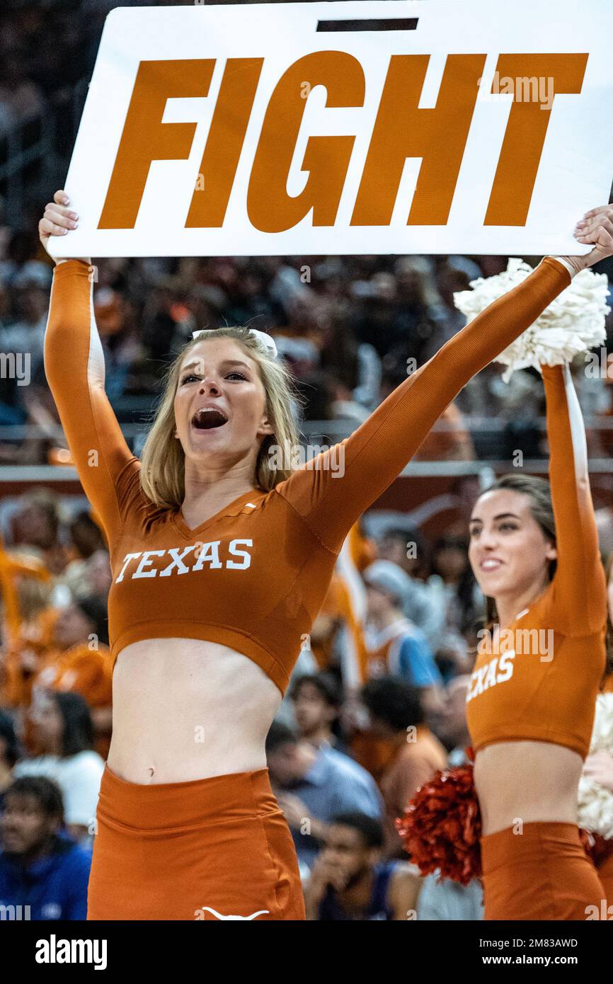Texas, USA. 11th Jan, 2023. Cheerleaders of the Texas Longhorns in action vs the TCU Horned Frogs at the Moody Center in Austin Texas. Texas defeats TCU 79-75. Credit: csm/Alamy Live News Stock Photo