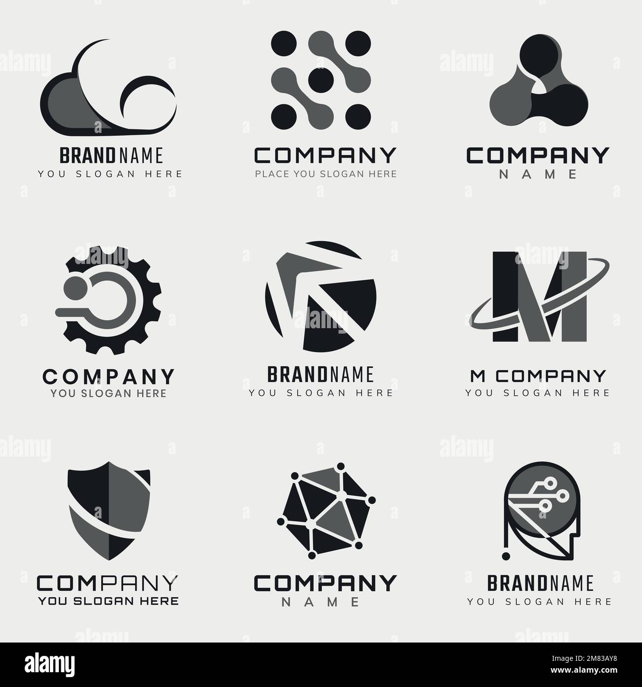 Simple Corporate technology vector futuristic logo set Stock Vector