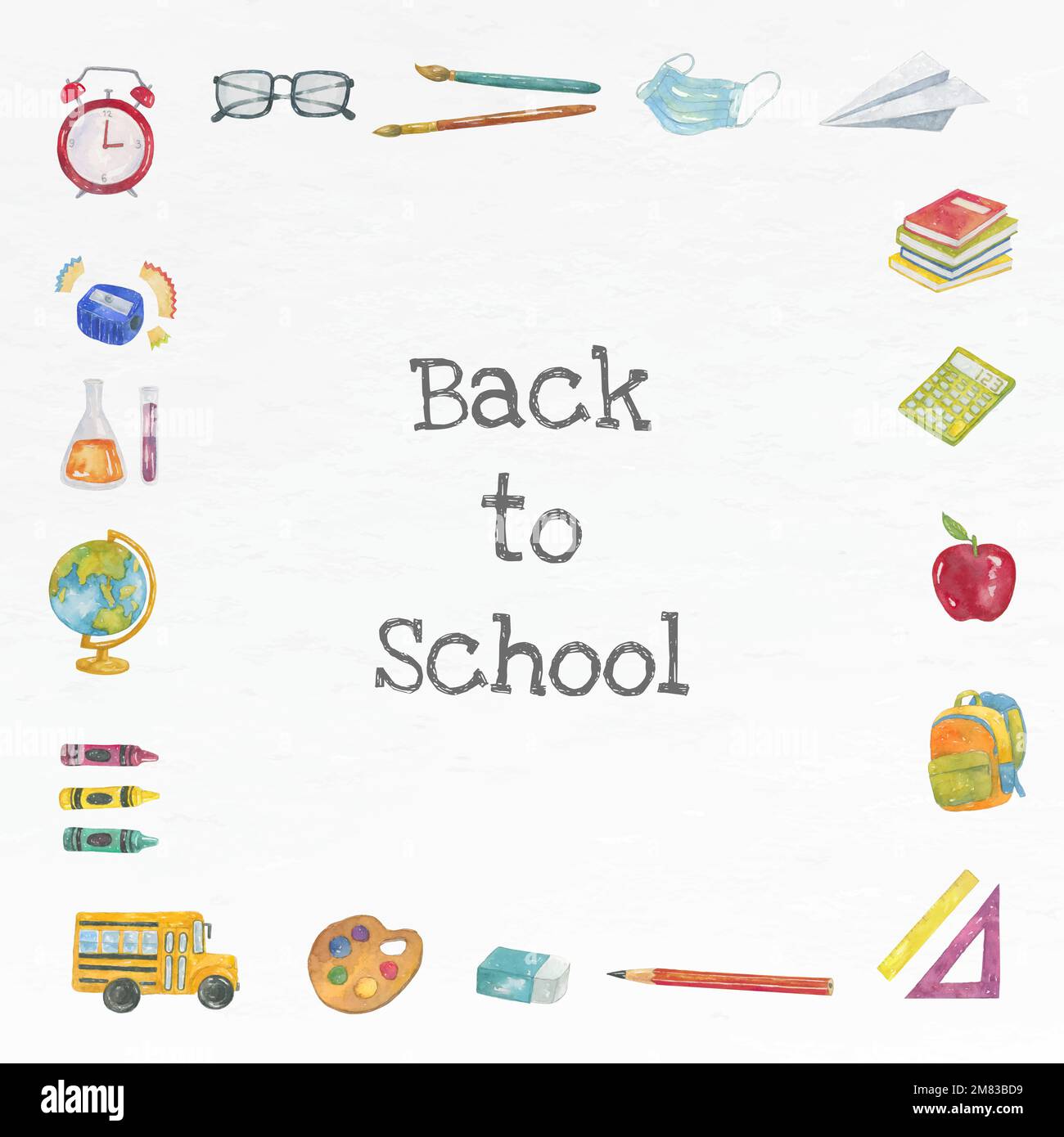 School stationery editable template vector in watercolor back to school ...