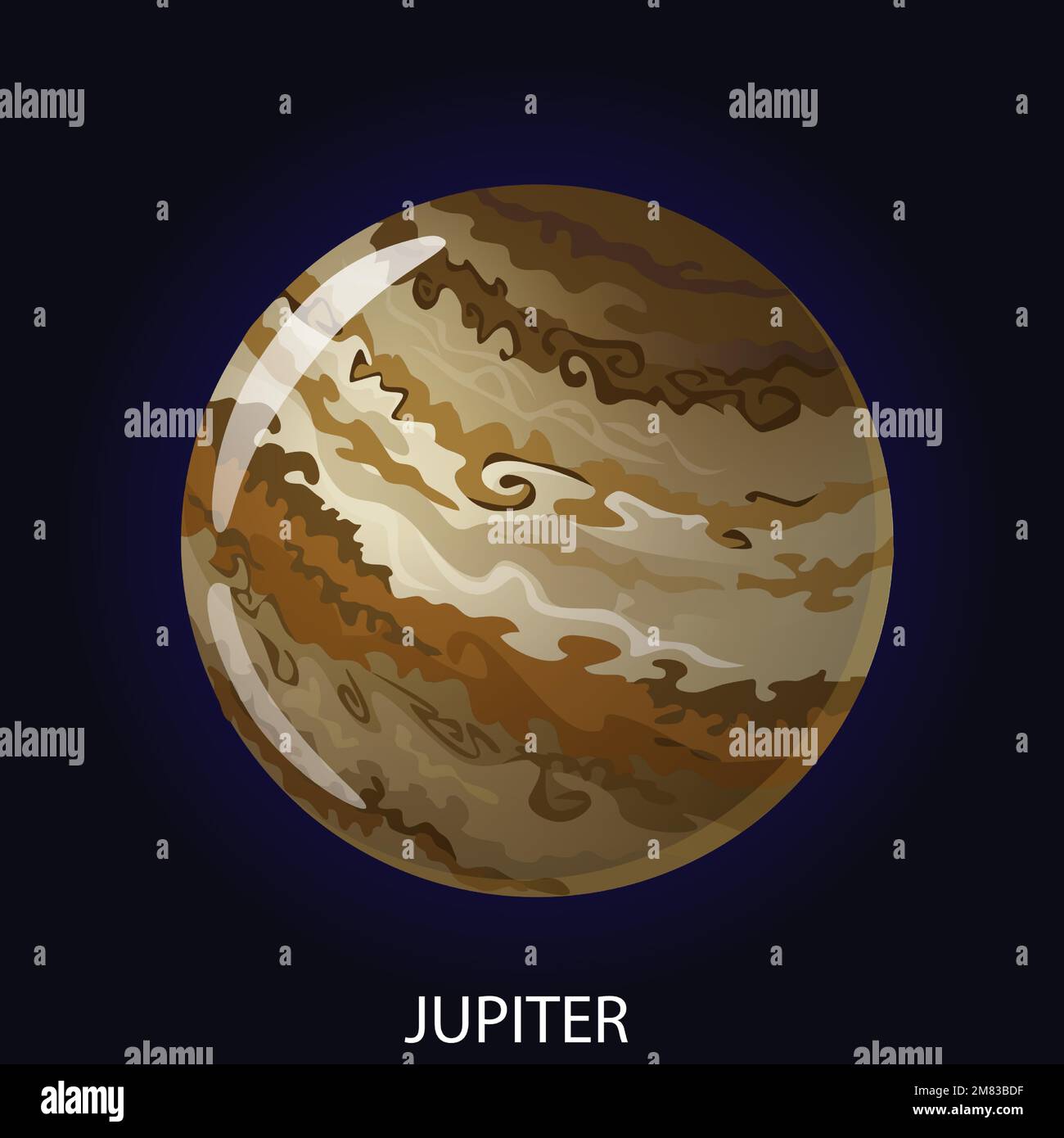 Planet Jupiter 3D cartoon vector illustration. Spherical brown planet