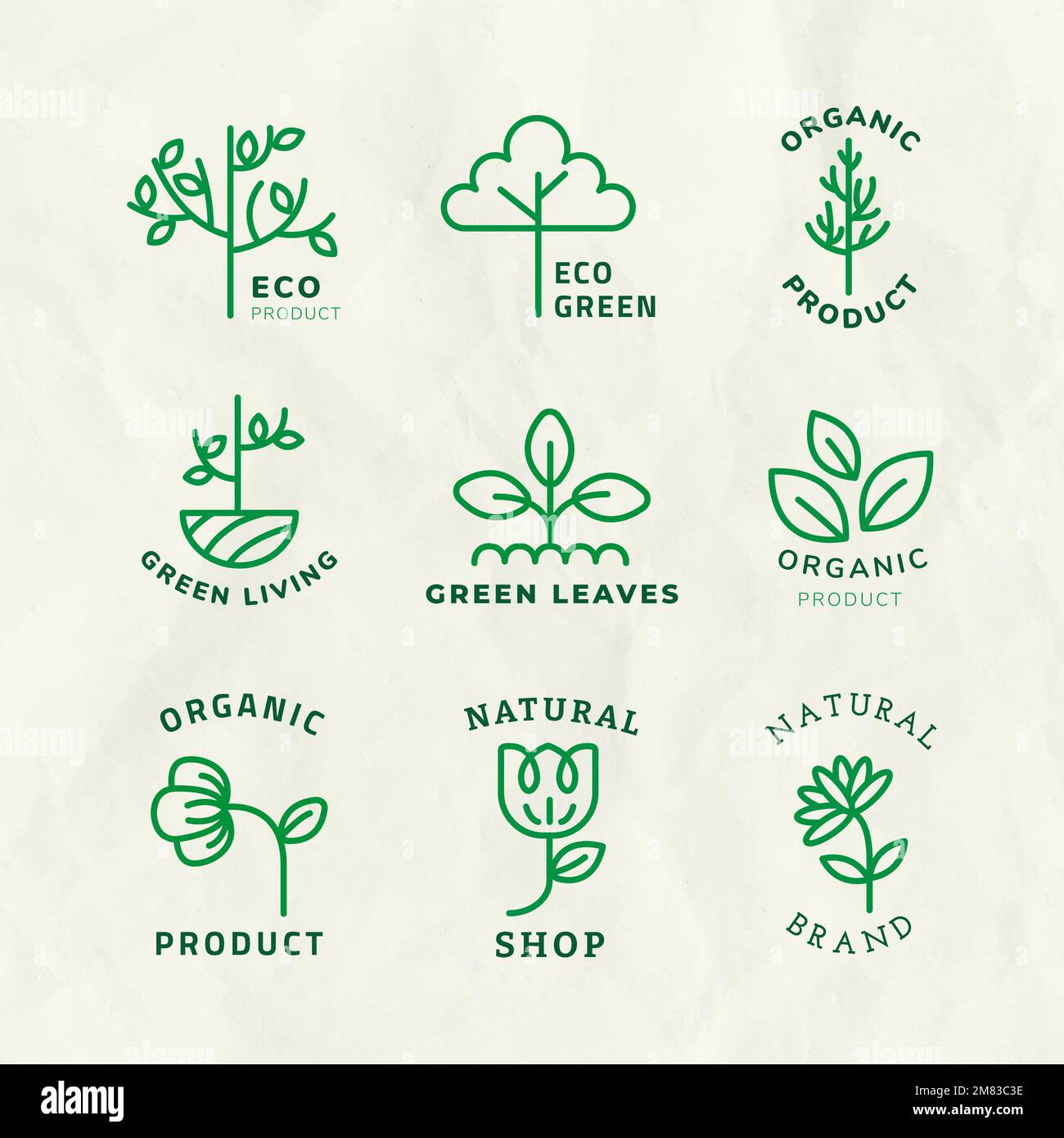 Line eco logo template vector for branding with text set Stock Vector