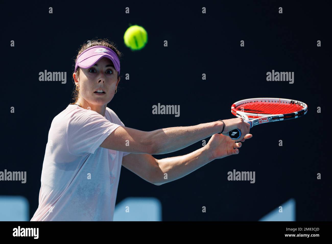 Melbourne Park 12/1/2023. Alize (FRA) in during practice at the 2023 Australian Open