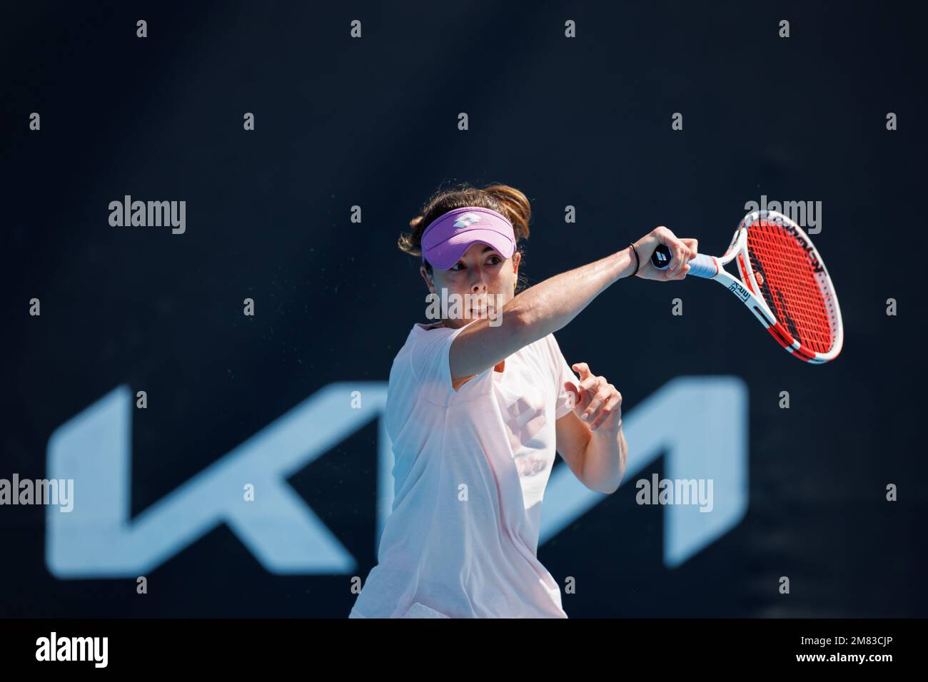 Melbourne Park 12/1/2023. Alize (FRA) in during practice at the 2023 Australian Open