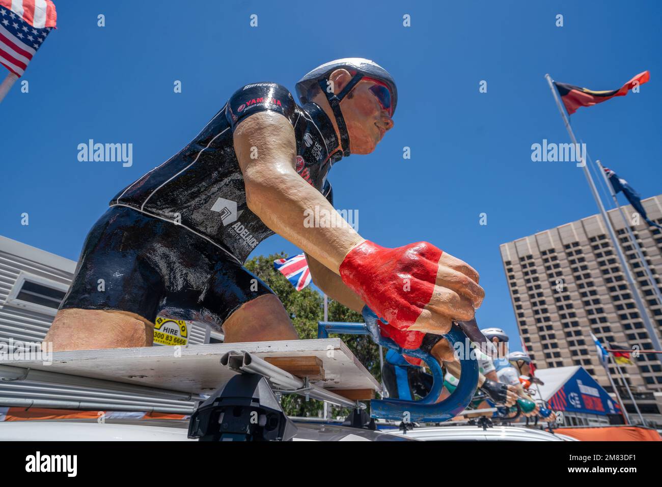 Adelaide, Australia. 12 January 2023 . Cyclist mascots are displayed in