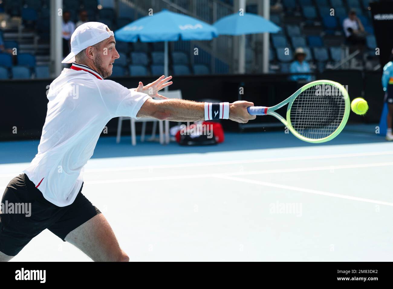 Melbourne, Australia. 12th Jan, 2023. Tennis, Australian Open, men's  qualifying, 3rd round: Struff (Germany) - Schoolkate (Australia).  Jan-Lennard Struff is in action. The player from Warstein has qualified for  the main round.