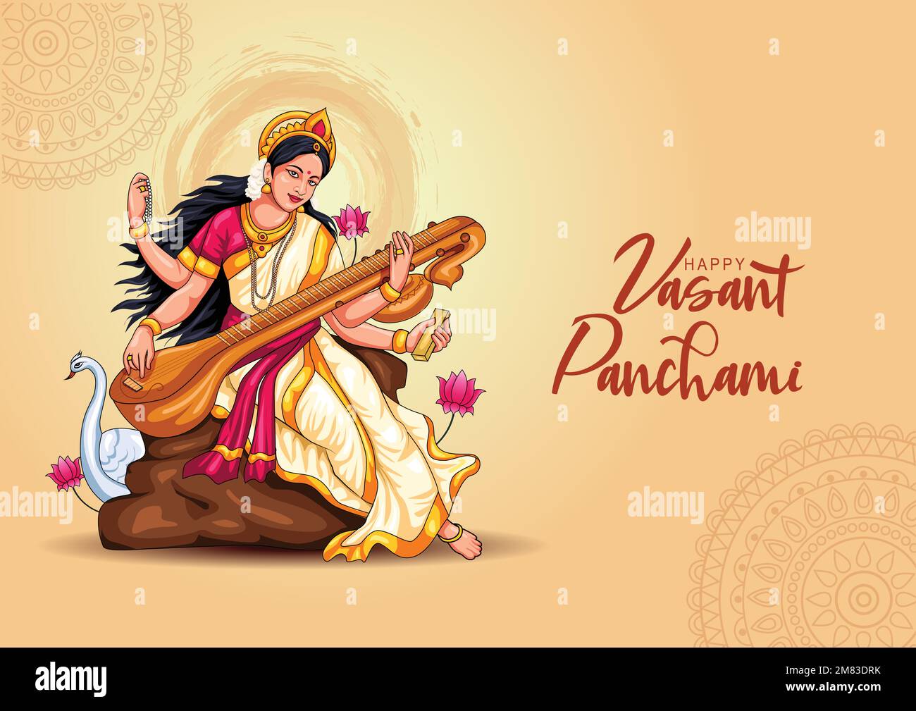 Sarasvati for happy Vasant Panchami Puja of India. poster, banner
