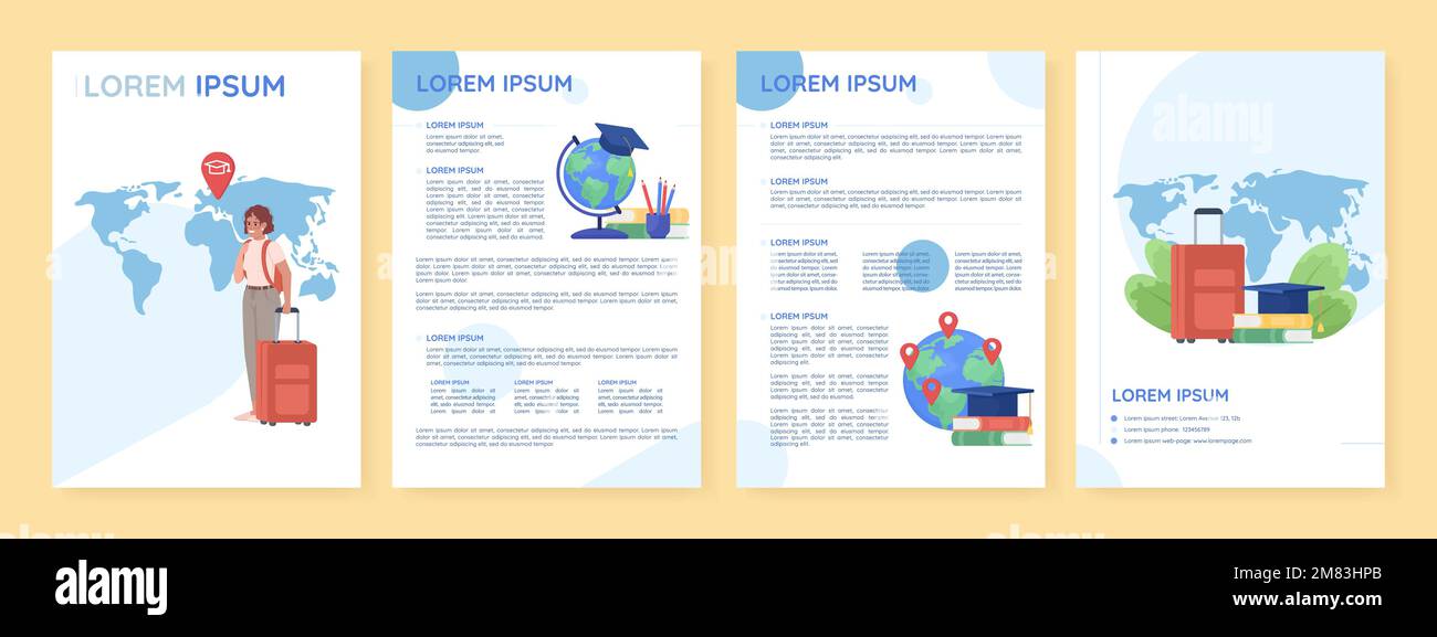 Move to study abroad flat vector brochure template Stock Vector