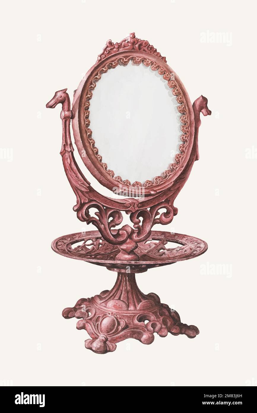 Vintage pink mirror vector illustration, remixed from the artwork by Samuel O. Klein Stock